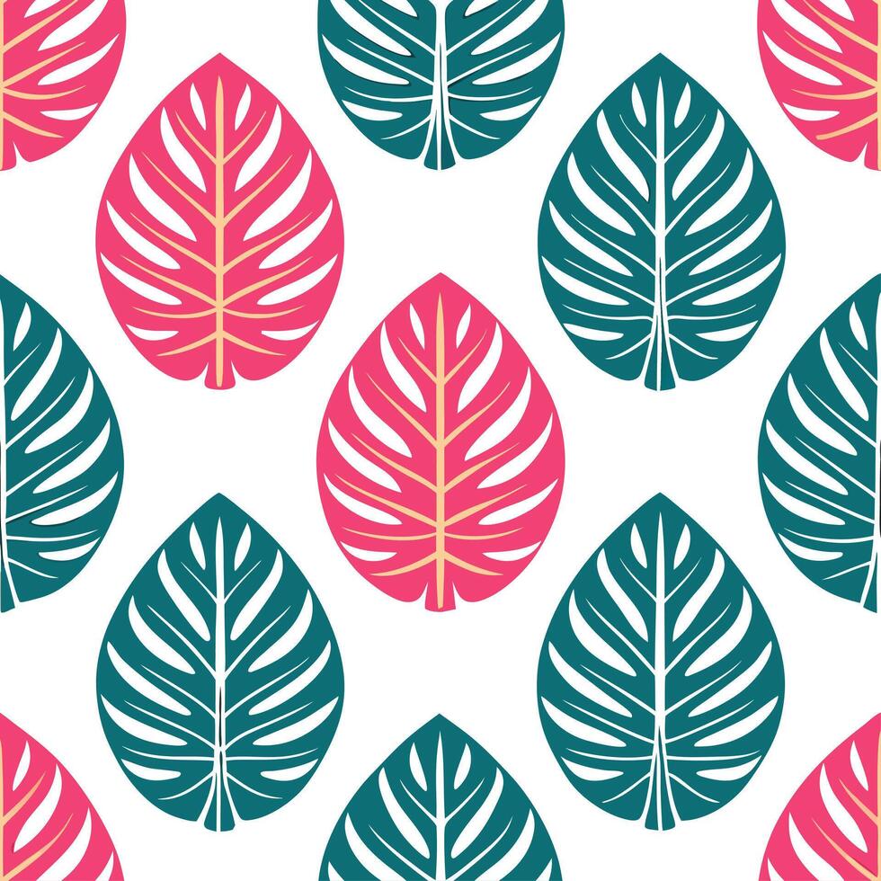 Abstract tropical leaves seamless tiles pattern with bold geometric shapes and vibrant colors for modern artistic spaces Set 2 vector