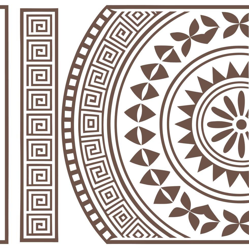 Combine Greek ancient pottery designs with modern tiles patterns using earth tones and mythological figures concept as Focus on merging mythology with design by creating modern sea Dynamic Square vector