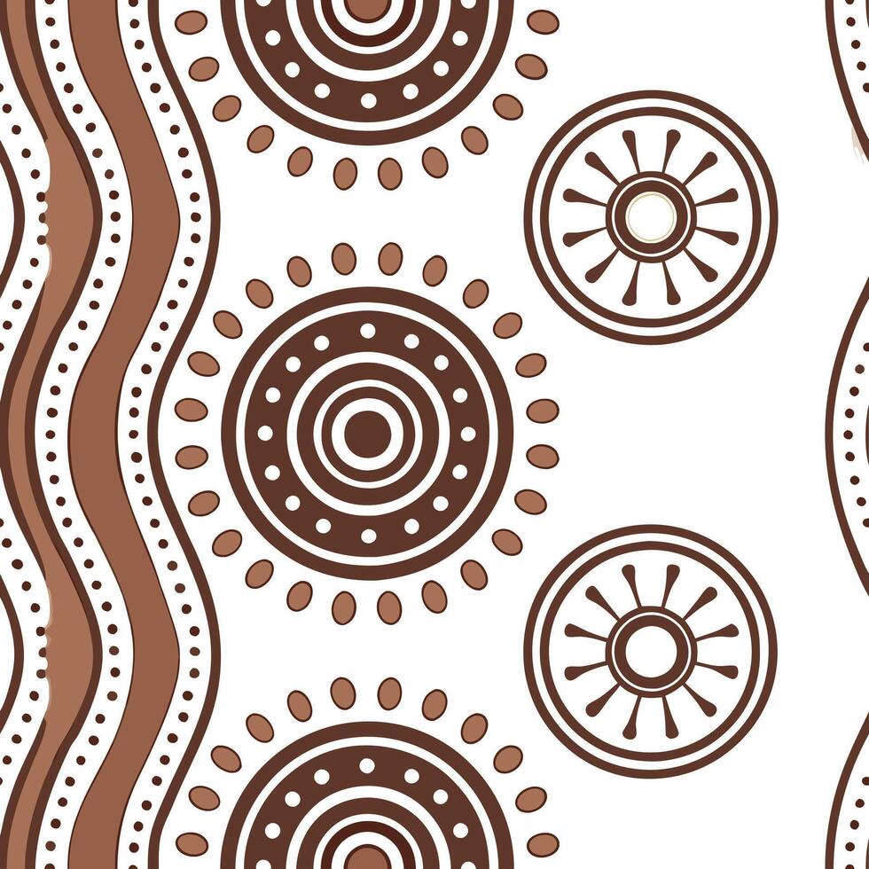Create seamlessestiles patterns based on Australian Aboriginal symbols using earthy colors and circular motifs for a cultural yet contemporary look concept as Integrate Australian A Dynamic Square vector