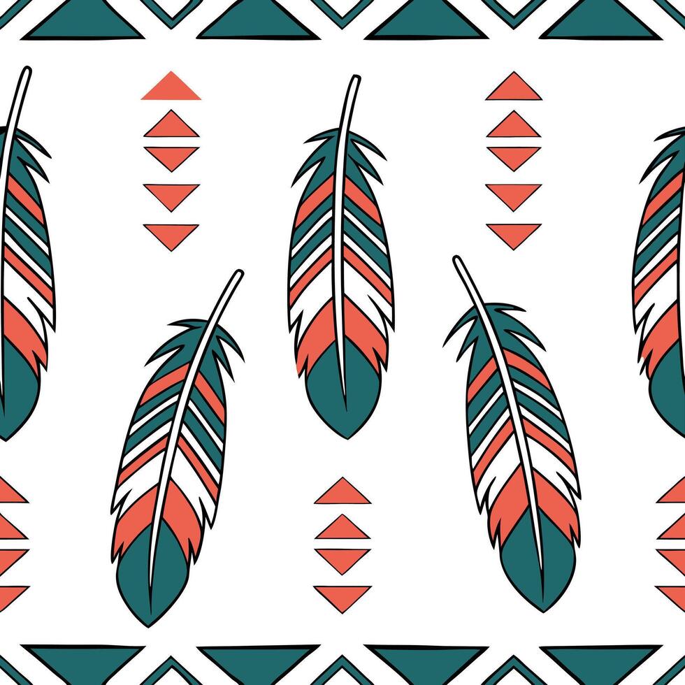 Design a seamlessestiles pattern using Native American decorations featuring feathers geometric designs and vibrant color accents concept as Use Native American decorations includin Dynamic Square vector
