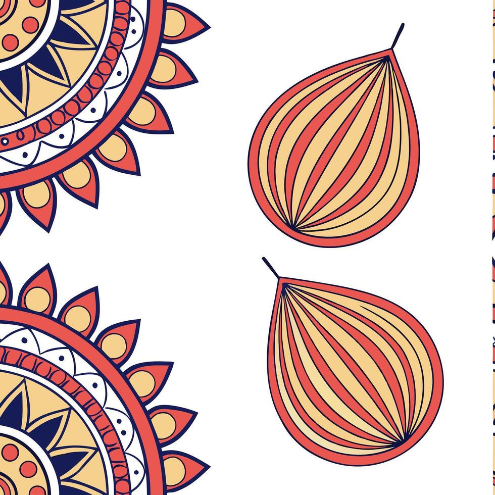 Ethnic graphics seamless pattern with abstract art elements and vibrant color contrasts for a modern cultural aesthetic concept as Abstract art elements and vibrant color contrasts flat Set 6 vector