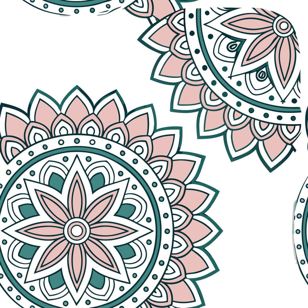 Ethnic graphics seamless pattern with intricate mandala designs and rich color palettes for a detailed cultural look concept as Intricate mandala designs with rich colors in ethnic flat Set 4 vector