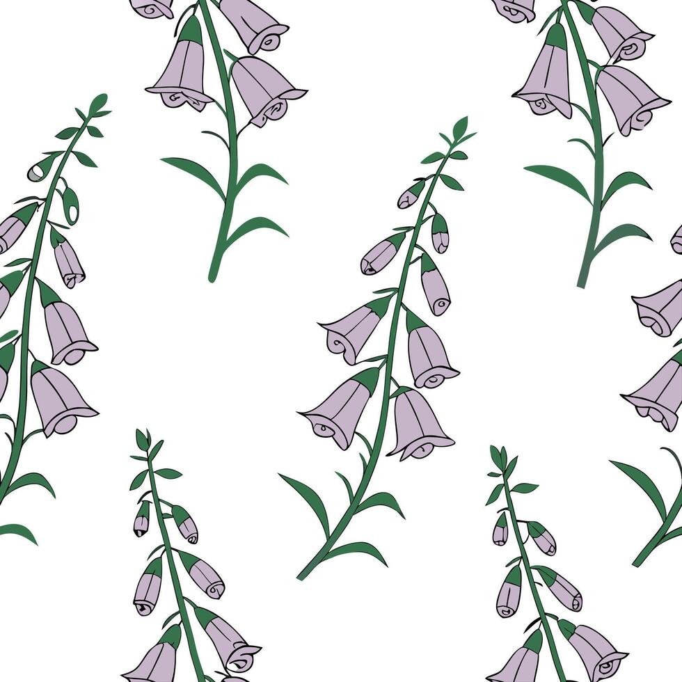 Elegant foxglove blooms seamless tiles pattern serene isolated white background ideal for classic home textiless wallpapers concept as Seamless tiles pattern featuring elegant foxglov flat vector