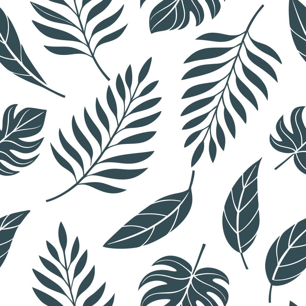 Elegant leaf repeat seamless tiles pattern featuring various leaf shapes on a clean white background ideal for modern interiors concept as Various leaf shapes on clean white backgro flat vector
