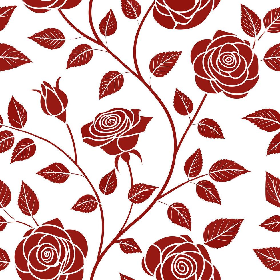 Elegant rose seamless tiles pattern with detailed red roses on a pure white background ideal for luxurious living rooms concept as Detailed red roses on pure white background create flat vector