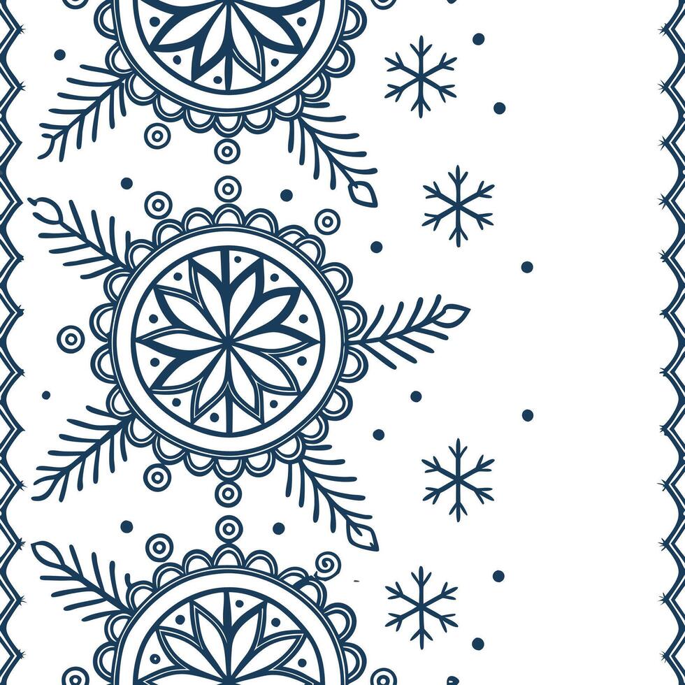Elegant snowflake and lace seamless tiles pattern with intricate details and frosty accents concept as Intricate lace details on elegant snowflakes create a seamless tiles pattern wi flat vector