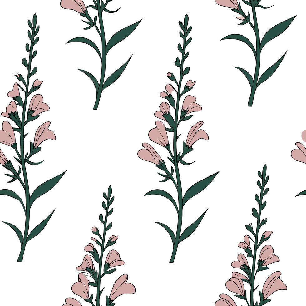 Elegant snapdragon blossoms seamless tiles pattern serene isolated white background ideal for classic home textiless wallpapers concept as Seamless tiles pattern featuring elegant sna flat vector