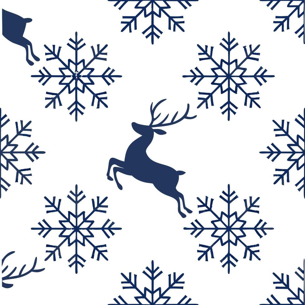 Elegant snowflake and reindeer seamless tiles pattern with festive winter motifs concept as Elegant snowflakes paired with reindeer create a seamless tiles pattern with festive winte flat Set 2 vector