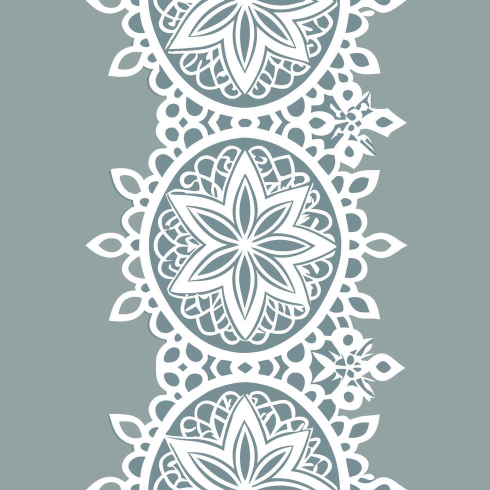 Elegant snowflake lace seamless tiles pattern with intricate patterns and soft white tones concept as Intricate lace like snowflakes with soft white tones create an elegant seamless flat vector