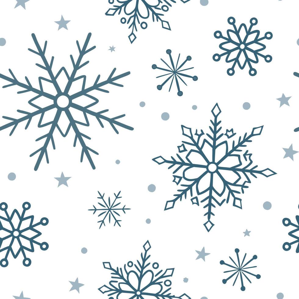 Elegant winter snow seamless pattern with delicate snowflakes and soft blue tones for a refined seasonal design concept as Refined winter snow pattern with delicate snowflakes and flat vector
