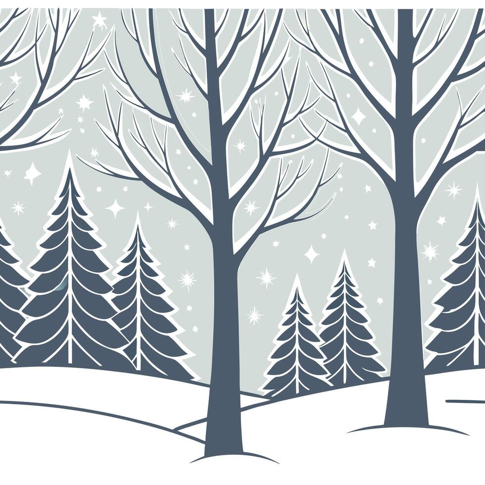 Enchanting winter forest seamless tiles pattern with snow covered trees and twinkling lights concept as Snow covered trees and twinkling lights create an enchanting winter forest se flat vector