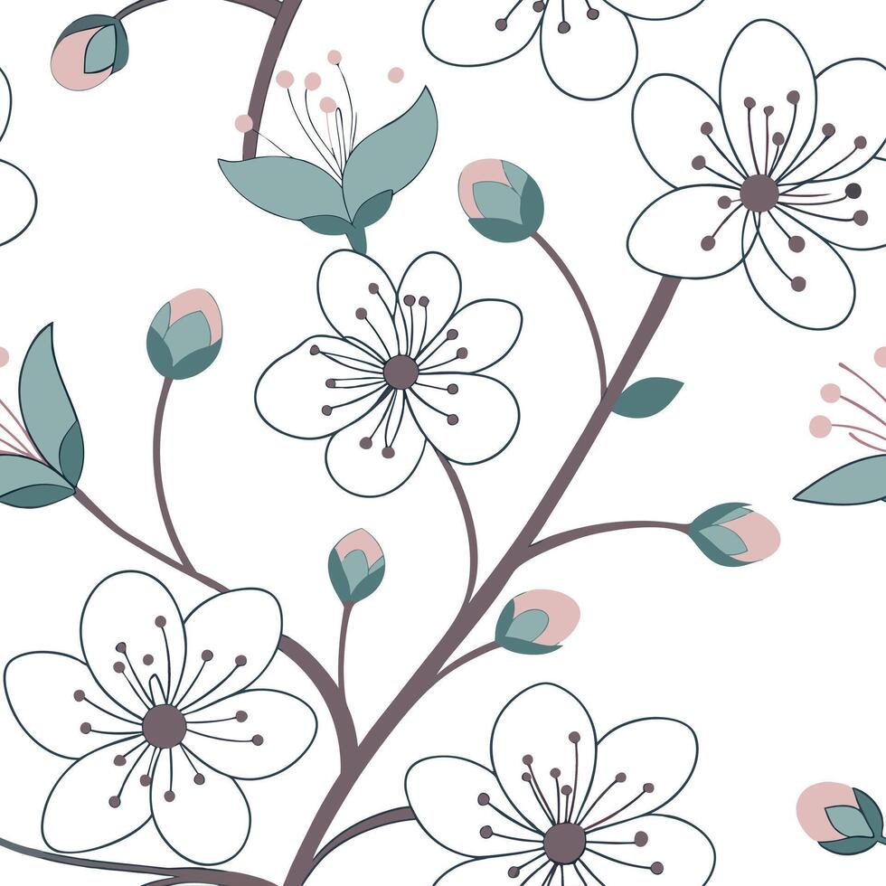 Ethereal blossom seamless tile pattern with delicate flowers and translucent colors perfect for airy spaces concept as Delicate flowers and translucent colors create ethereal seaml flat vector