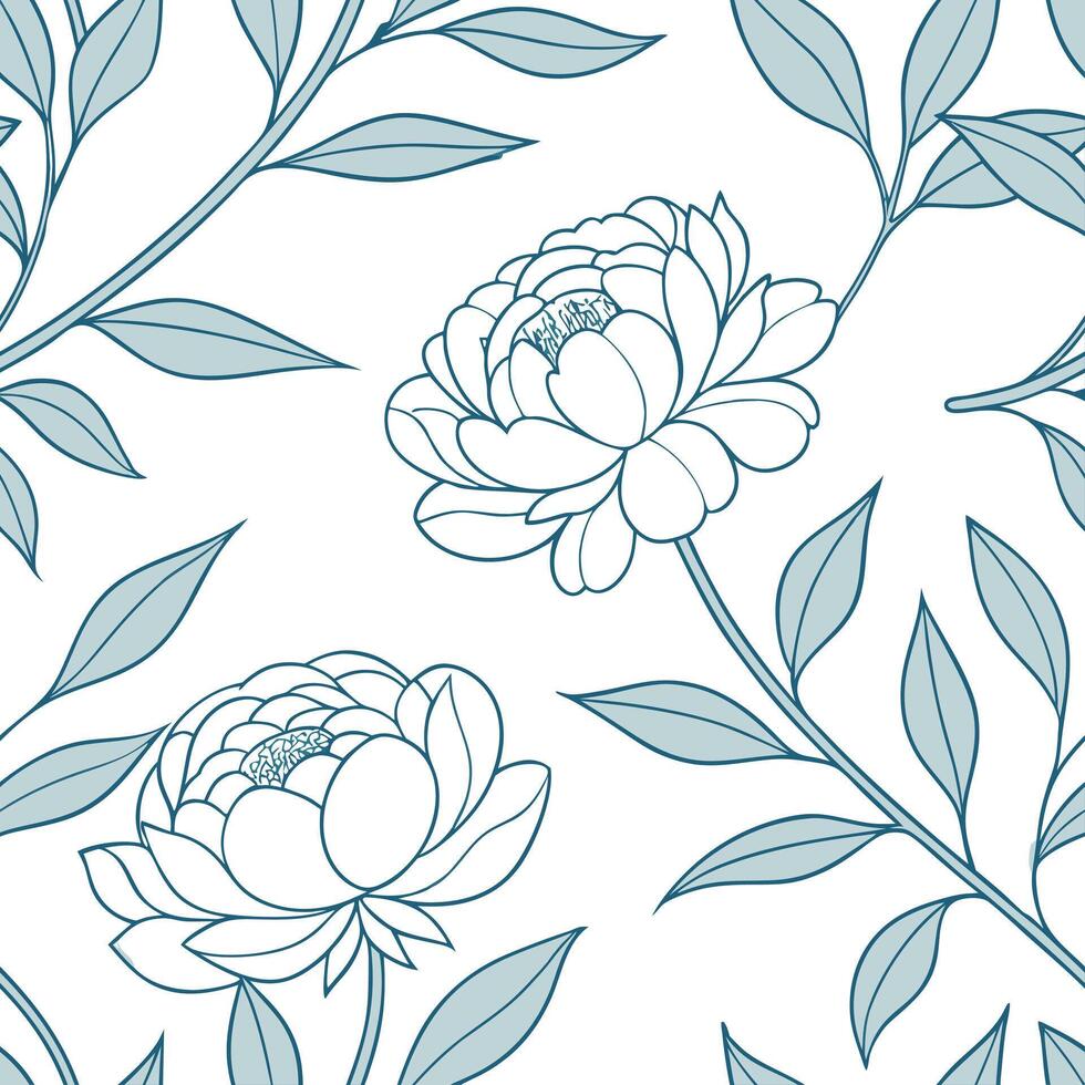 Ethereal peony seamless pattern with light tones and airy elements on white background concept as Light toned ethereal peonies with airy elements creating a dreamy seamless pattern flat vector