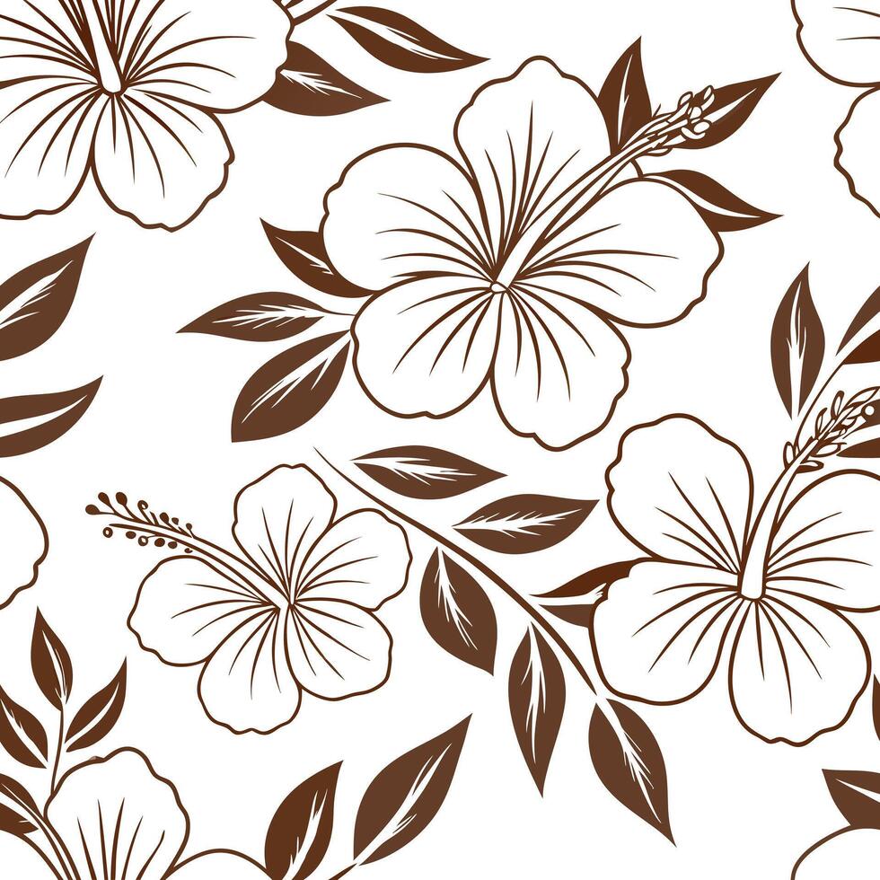 Farmhouse hibiscus seamless tile pattern with vintage hibiscus and warm brown accents on white background ideal for cozy kitchens concept as Vintage hibiscus and warm brown accents flat vector