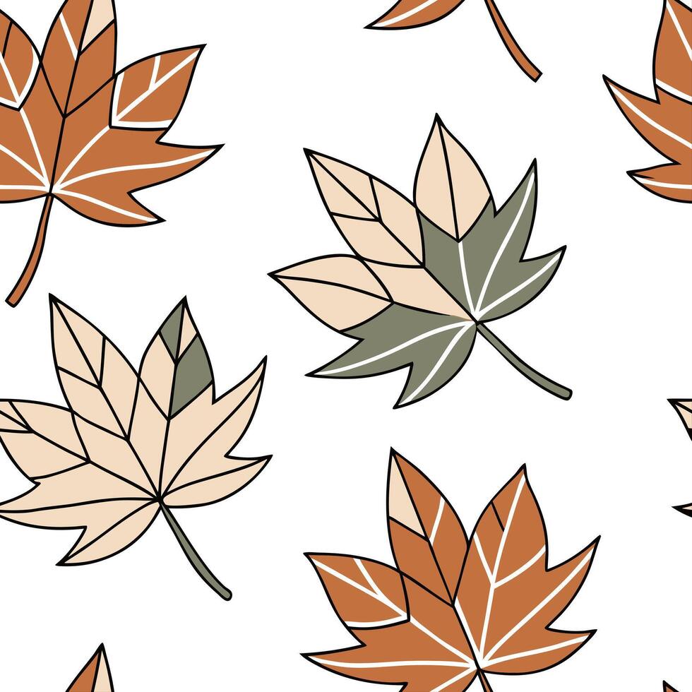 Flat Abstract autumn leaves seamless pattern with geometric leaf shapes and earthy tones for modern fall designs concept as Modern autumn leaves pattern with geometric shapes and e flat Set 2 vector