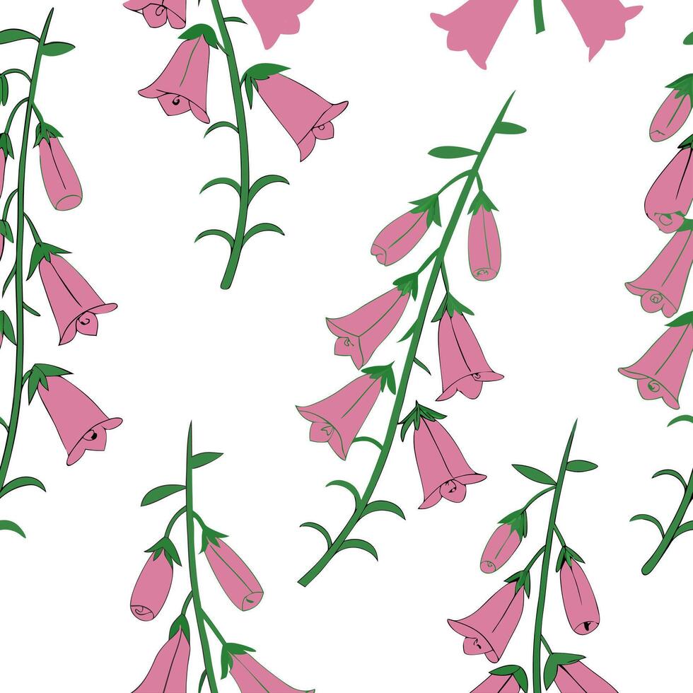 Flat Abstract foxglove flowers seamless tile pattern vibrant isolated white background perfect for creative textiles branding packaging concept as Abstract foxglove flowers seamles flat vector