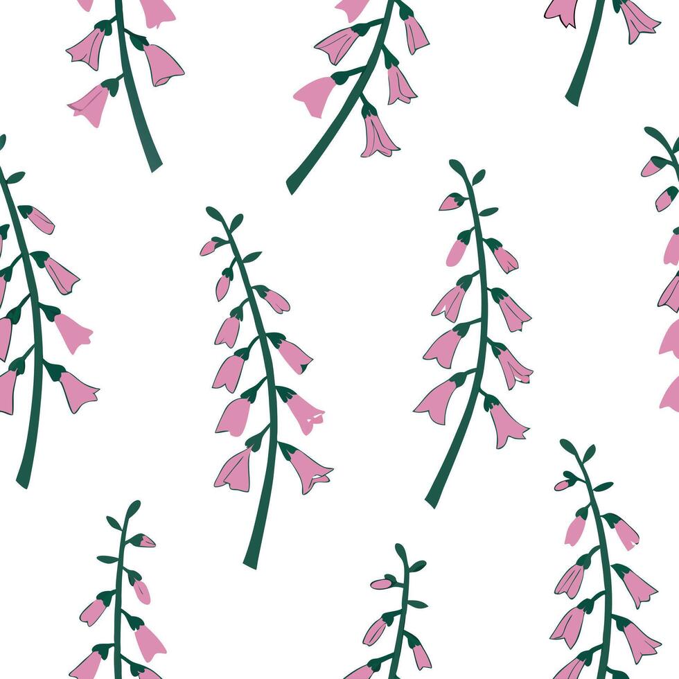 Flat Abstract foxglove stems seamless tile pattern artistic isolated white background ideal for creative projects posters wallpapers digital media concept as Abstract foxglove stem flat vector