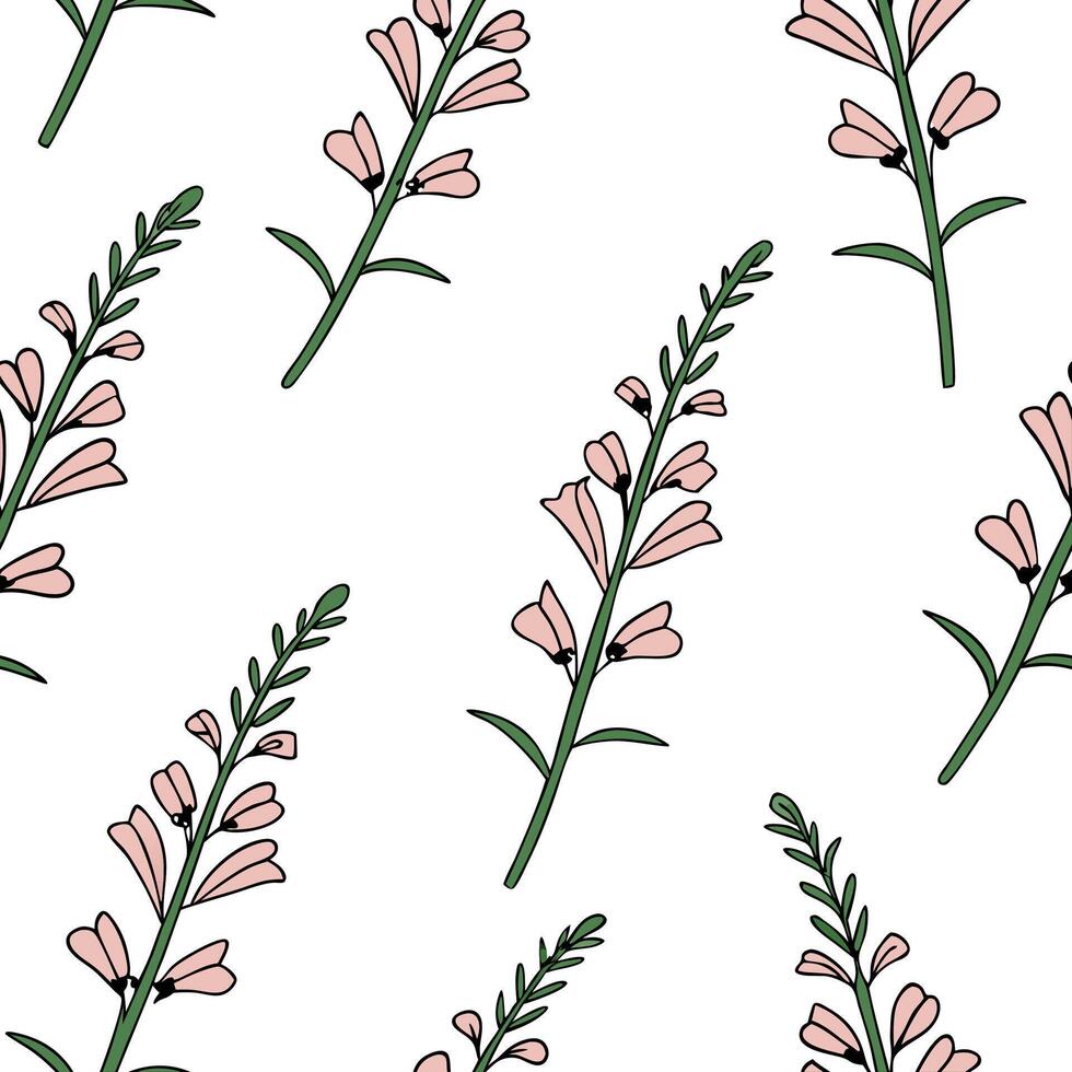 Flat Abstract snapdragon stems seamless tile pattern artistic isolated white background ideal for creative projects posters wallpapers digital media concept as Abstract snapdragon flat vector
