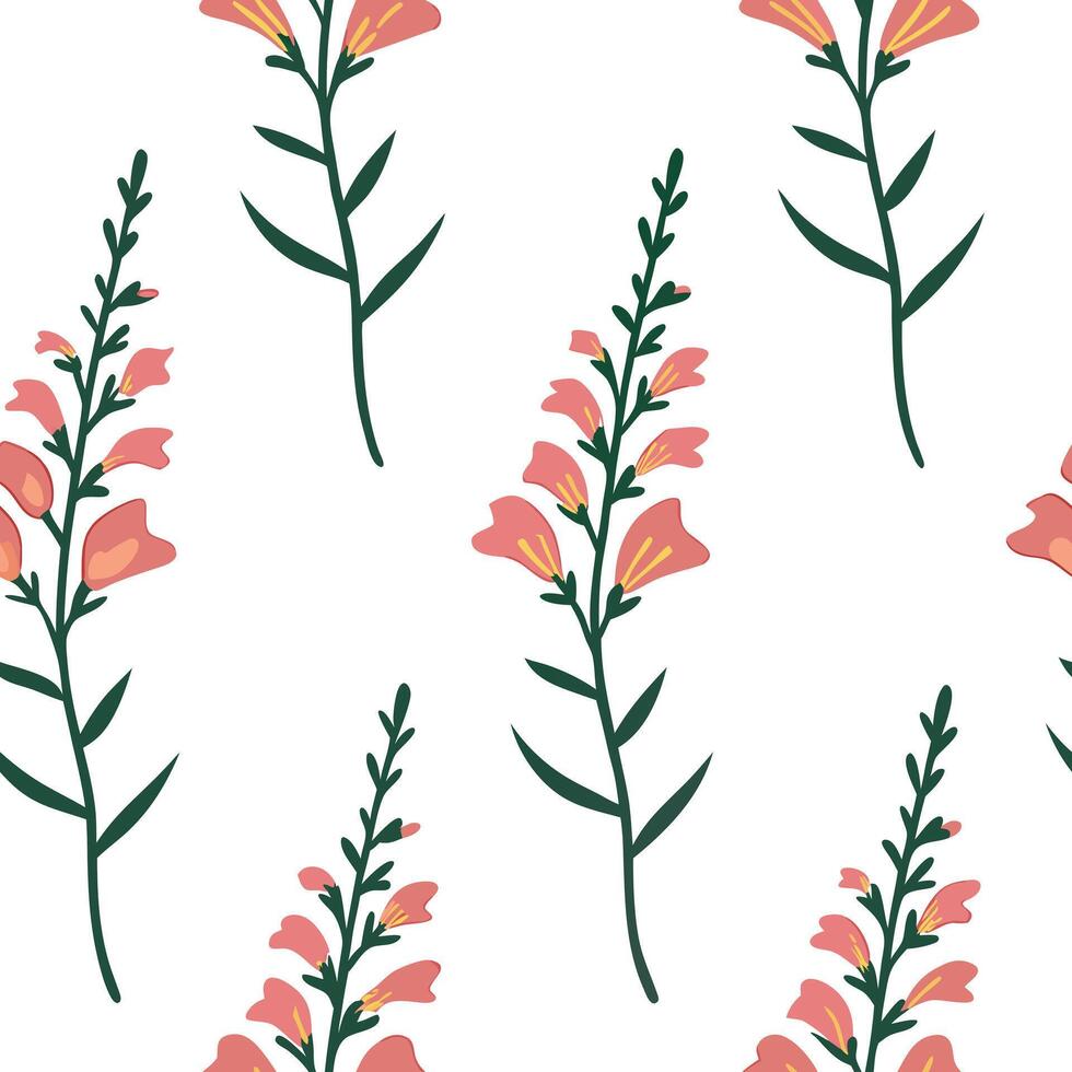 Flat Abstract snapdragon flowers seamless tile pattern vibrant isolated white background perfect for creative textiles branding packaging concept as Abstract snapdragon flowers sea flat vector
