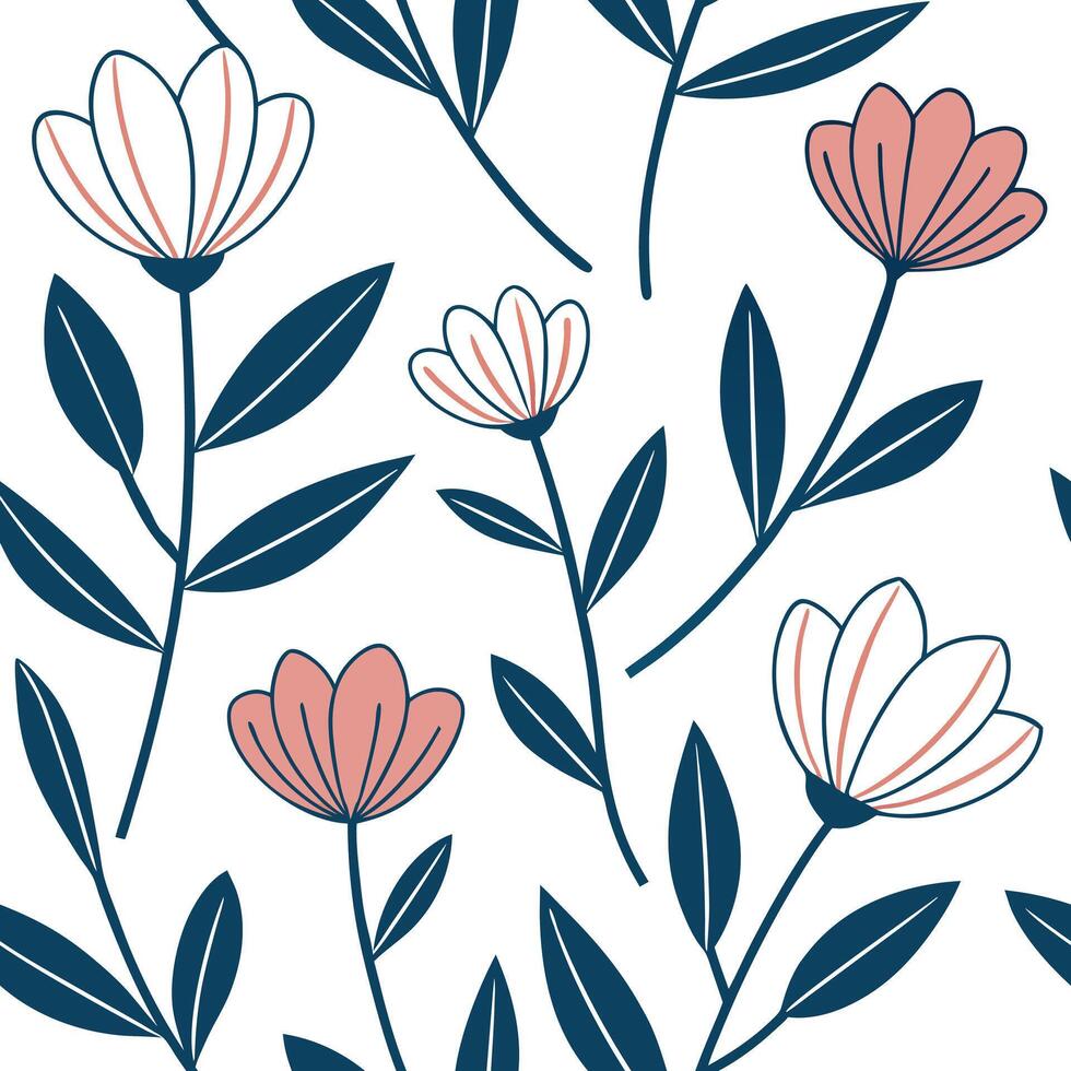Flat Abstract spring flower seamless pattern with modern geometric shapes for contemporary spaces concept as Abstract flowers with geometric shapes in a seamless tile pattern for m flat vector