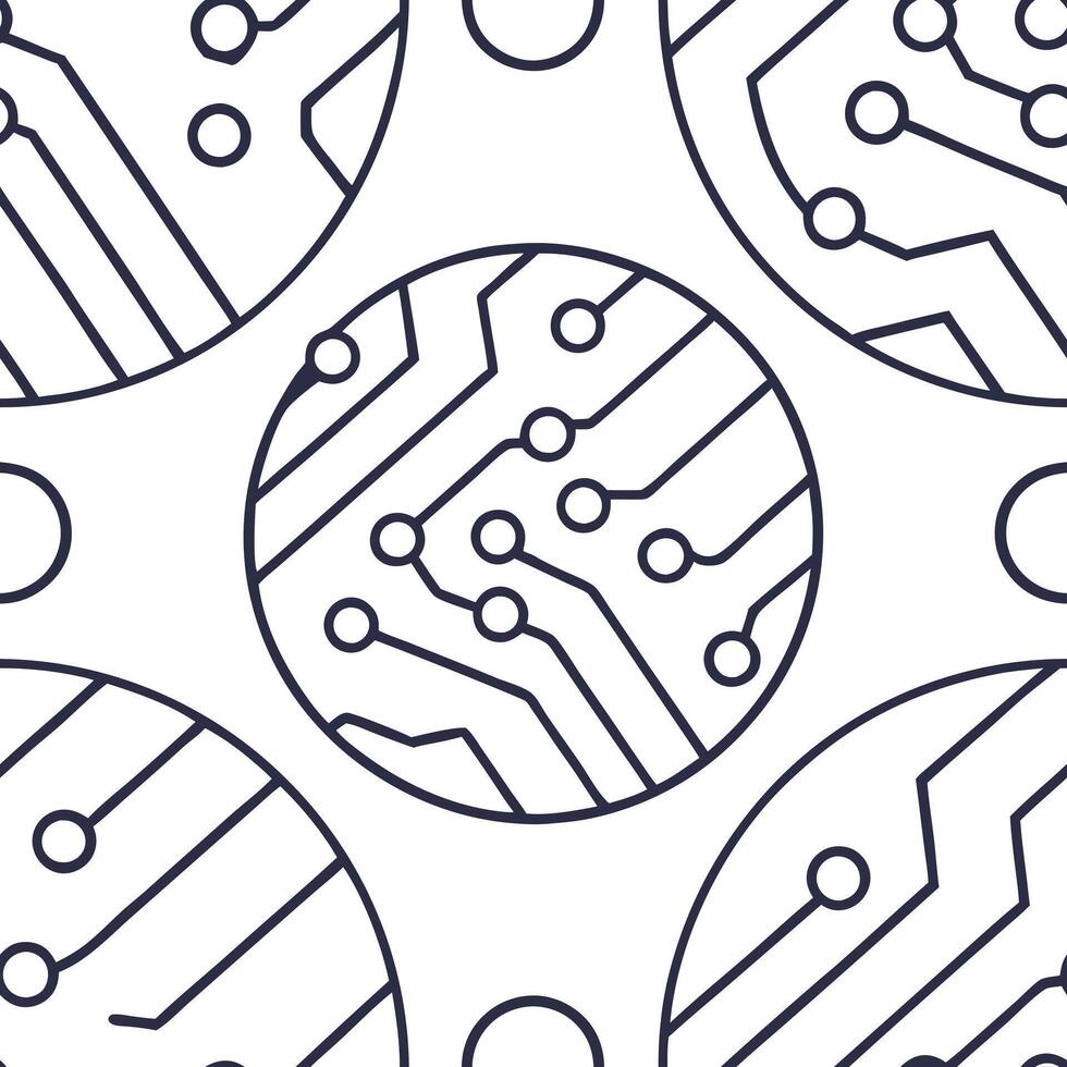 Flat Abstract techno circuits tile design with interlaced digital schematics and circuit motifs isolated white balance delivering futuristic dynamic composition concept as Interlac flat vector