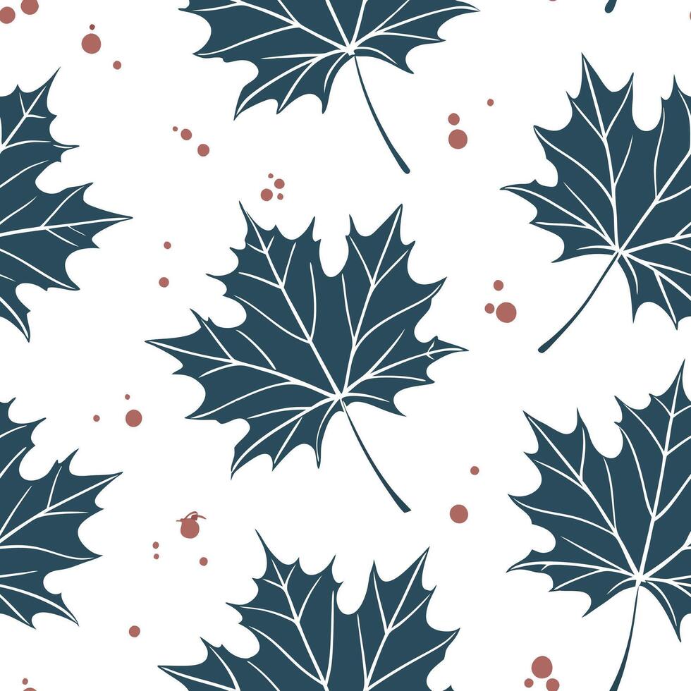 Flat Abstract watercolor maple leaves seamless pattern with splashes and drips on white background concept as Abstract watercolor maple leaves with artistic splashes and drips form flat vector