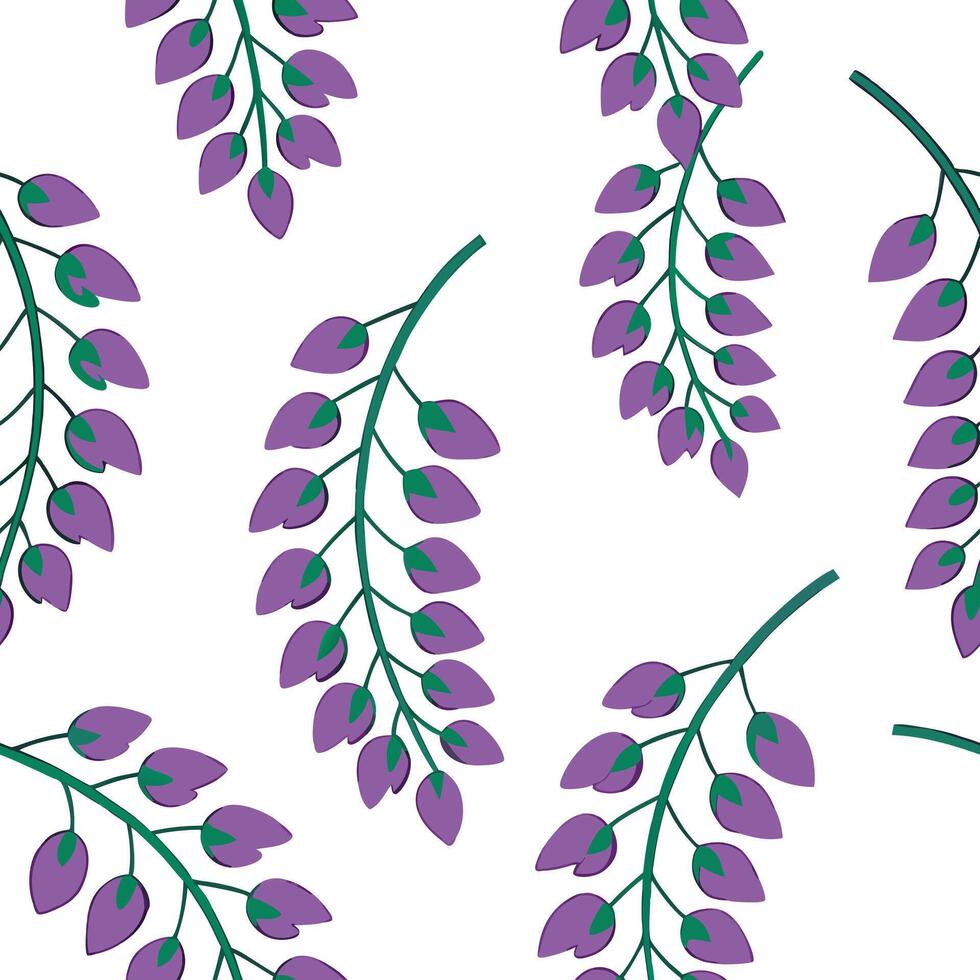Flat Abstract wisteria flowers seamless tile pattern vibrant isolated white background perfect for creative textiles branding packaging concept as Abstract wisteria flowers seamles flat vector