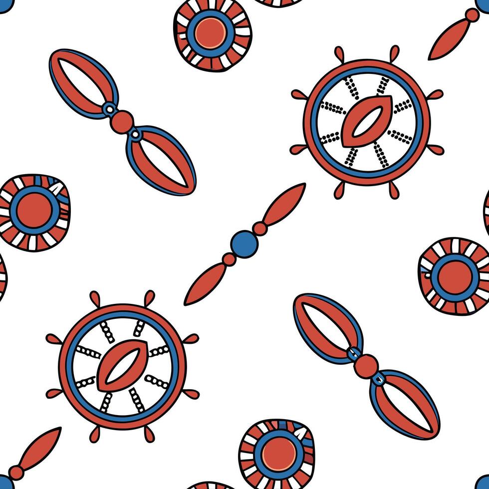 Flat African Maasai beaded patterns and vibrant colors seamless tile pattern with bold reds and blues for cultural decor concept as Bold red and blue Maasai beaded patterns arrange flat vector