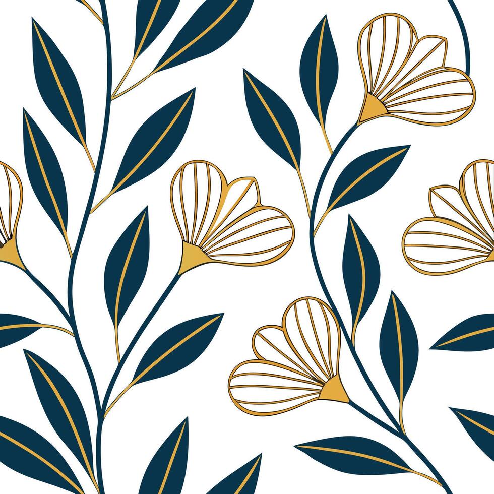 Flat Art Deco inspired seamless tile pattern with geometric floral elements and metallic accents for luxurious interior designs concept as Geometric floral elements with metallic a flat vector