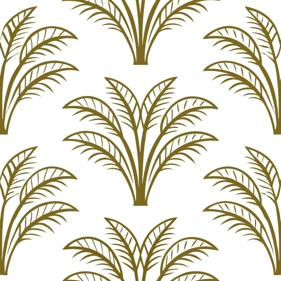 Flat Art Deco palm leaf seamless tile pattern with geometric palm motifs and gold accents for luxurious interiors concept as Geometric palm motifs with gold accents create Art Deco flat vector
