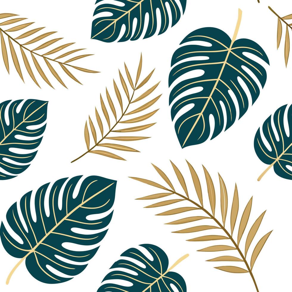 Flat Art Deco tropical leaves seamless tile pattern with geometric palm motifs and gold accents for luxurious interiors concept as Geometric palm motifs with gold accents create Ar flat vector