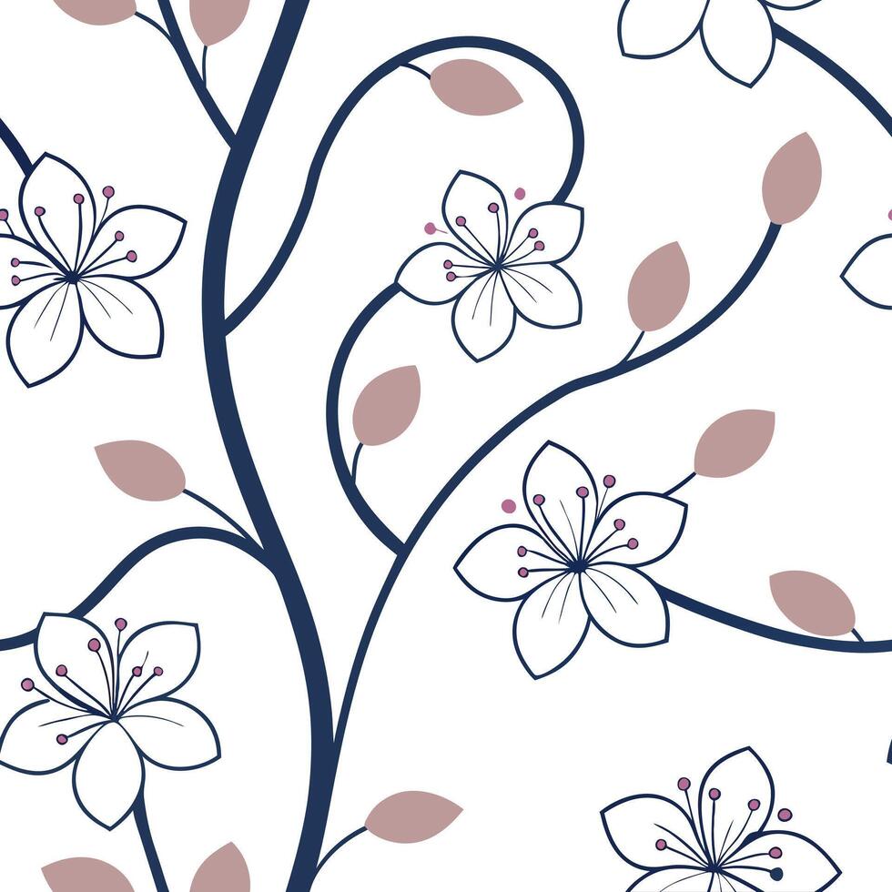 Flat Art Nouveau cherry blossom seamless tile pattern with flowing lines and pastel colors ideal for elegant dining rooms concept as Flowing lines and pastel colors create Art Nouv flat vector