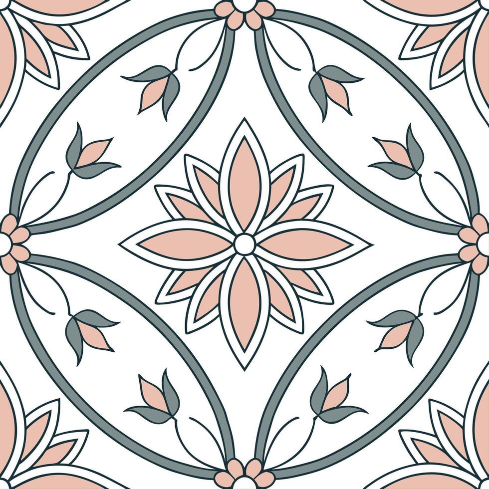 Flat Art Nouveau floral mandala seamless tile pattern with flowing lines and pastel colors ideal for elegant dining rooms concept as Flowing lines and pastel colors create Art Nouv flat vector