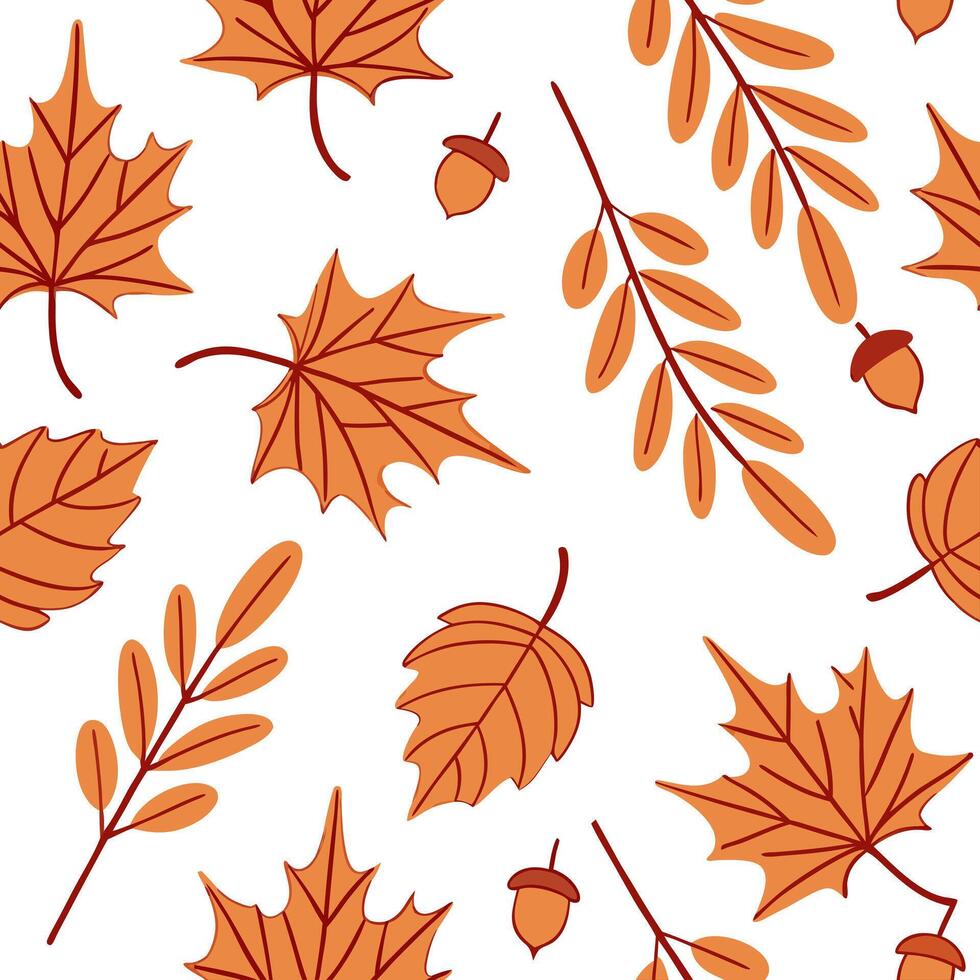 Flat Autumn foliage seamless tile pattern with falling leaves cozy tones and pumpkin spice vibes concept as Falling autumn leaves warm colors and cozy seasonal accents create a sea flat vector