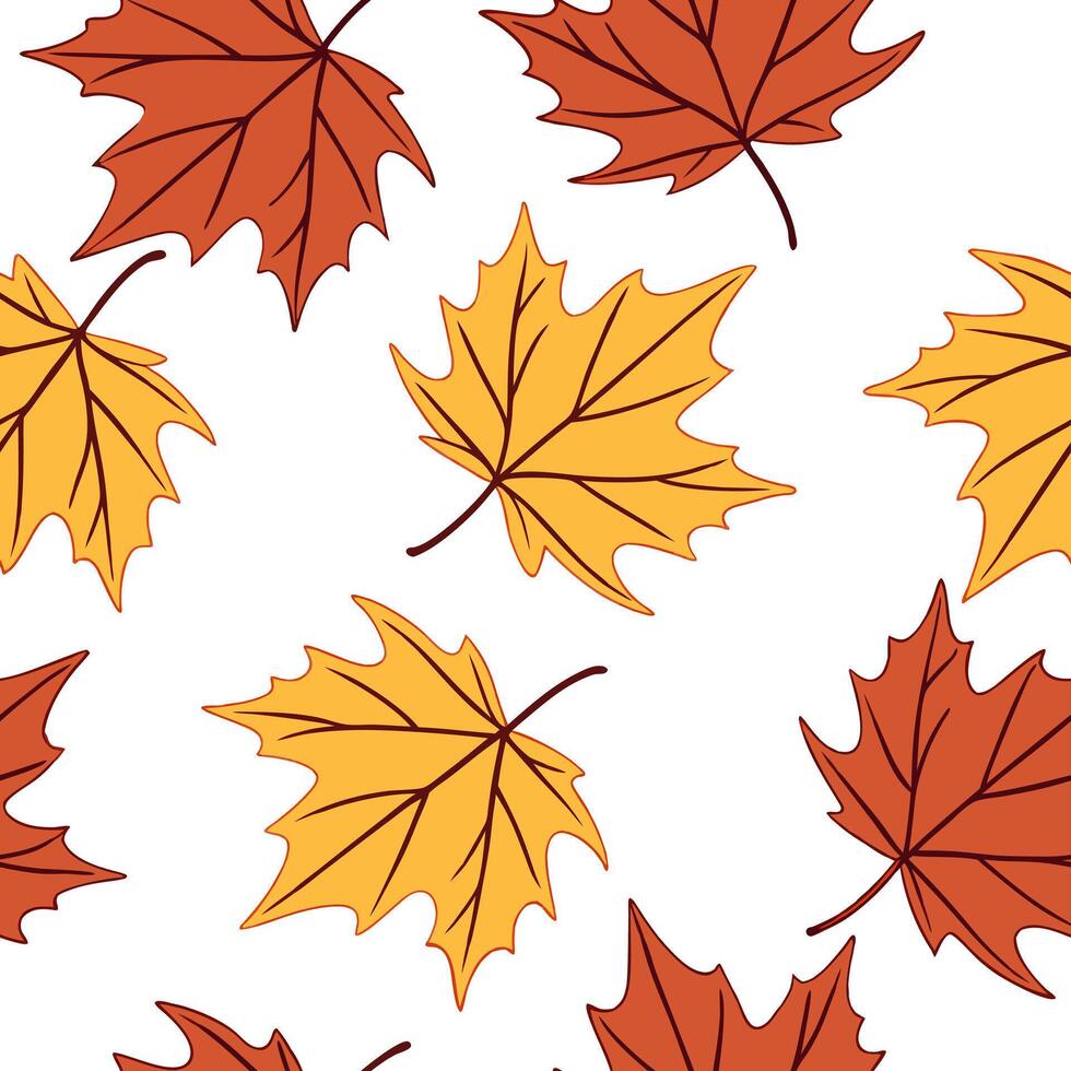 Flat Autumn leaves seamless pattern with rich red orange and yellow hues for vibrant fall designs concept as Vibrant autumn leaves pattern with rich red orange and yellow hues perf flat Set 5 vector