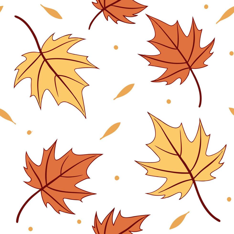 Flat Autumn leaves seamless pattern with rich red orange and yellow hues for vibrant fall designs concept as Vibrant autumn leaves pattern with rich red orange and yellow hues perf flat Set 3 vector