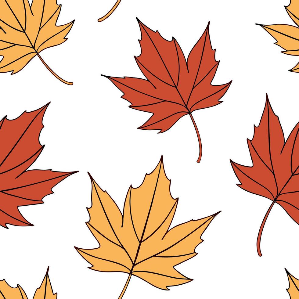 Flat Autumn leaves seamless pattern with rich red orange and yellow hues for vibrant fall designs concept as Vibrant autumn leaves pattern with rich red orange and yellow hues perf flat Set 6 vector