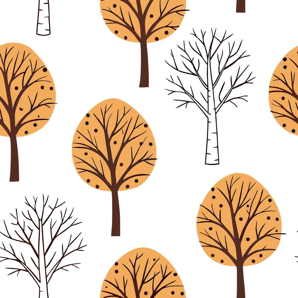 Flat Autumn trees seamless tile pattern with vibrant maple and oak leaves for warm home decor concept as Vibrant maple and oak leaves arranged seamlessly to create warm and invitin flat Set 2 vector