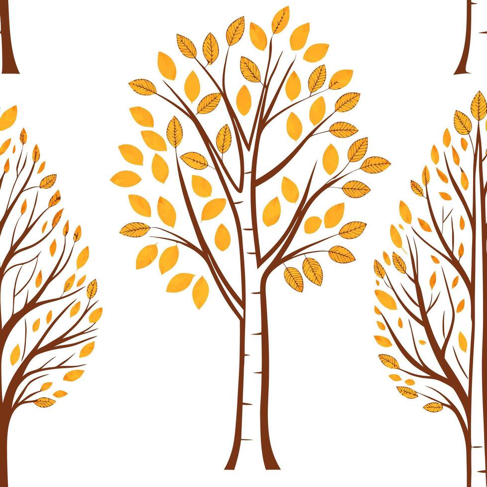 Flat Autumn trees seamless tile pattern with vibrant maple and oak leaves for warm home decor concept as Vibrant maple and oak leaves arranged seamlessly to create warm and invitin flat vector