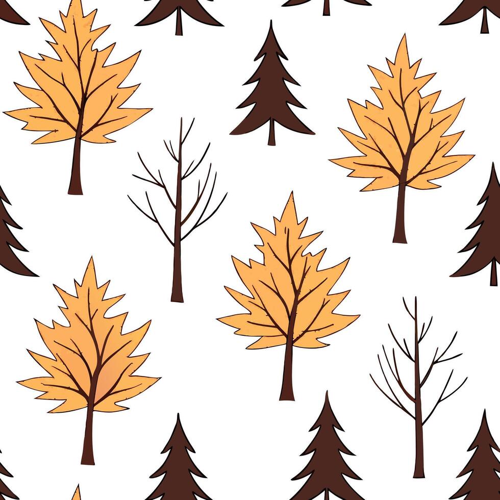 Flat Autumn trees seamless tile pattern with vibrant maple and oak leaves for warm home decor concept as Vibrant maple and oak leaves arranged seamlessly to create warm and invitin flat Set 7 vector