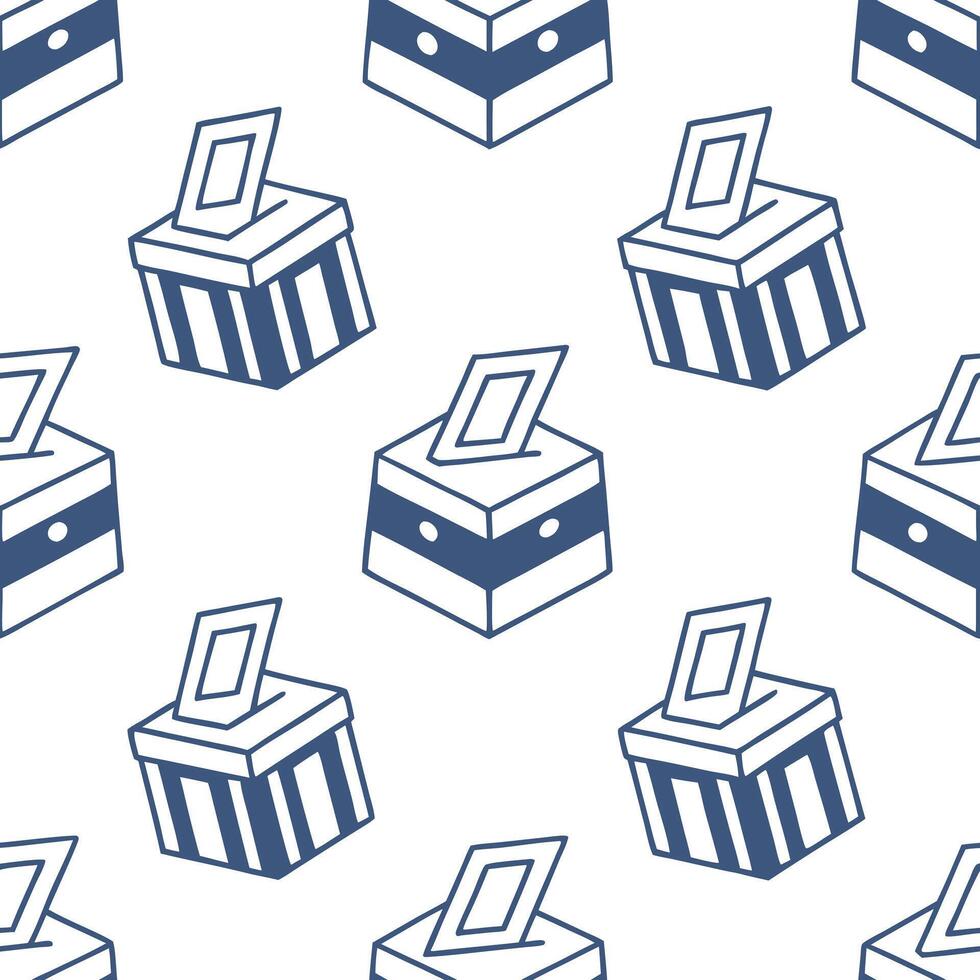 Flat Ballot box mosaic tiles concept as Seamless pattern of minimalist ballot box icons in various shades of blue Camera slowly pans across the repeating pattern revealing subtle flat vector