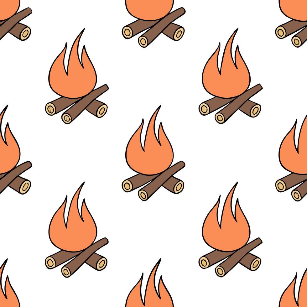 Flat Beach bonfire seamless tile pattern with flickering flames and cozy summer night gatherings concept as Flickering bonfire flames and cozy summer night gatherings create a seam flat vector