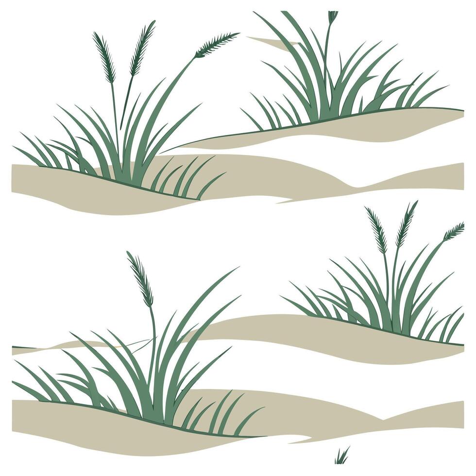Flat Beach dunes and coastal grasses seamless tile pattern with soft natural hues and a serene atmosphere concept as Coastal grasses and soft beach dunes create a seamless tile pat flat vector