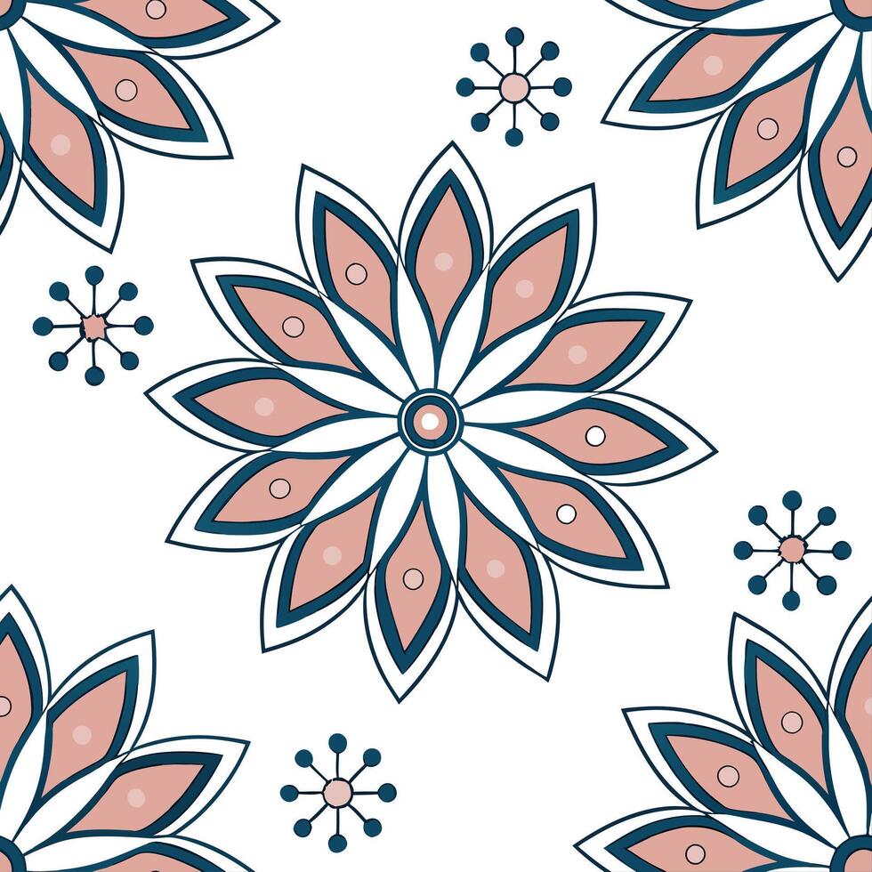 Flat Bohemian floral mandala seamless tile pattern with colorful petals and intricate details on white background ideal for eclectic spaces concept as Colorful petals and intricate flat vector