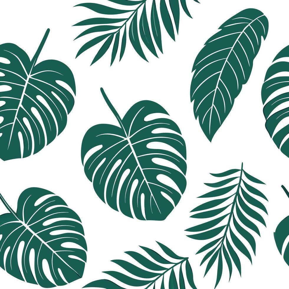 Flat Bohemian tropical leaves seamless tile pattern with eclectic leaf motifs and rich green hues perfect for creative spaces concept as Eclectic leaf motifs with rich green hues c flat Set 2 vector