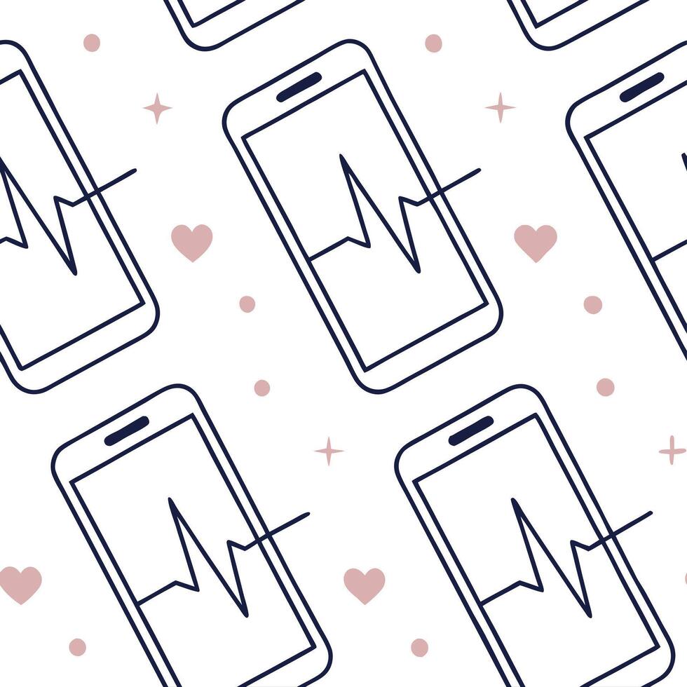 Flat Bokeh digital art of heartbeat monitor merging with smartphone and copy space concept as A soft abstract image where a heartbeat monitor graphic seamlessly merges with a smart flat vector