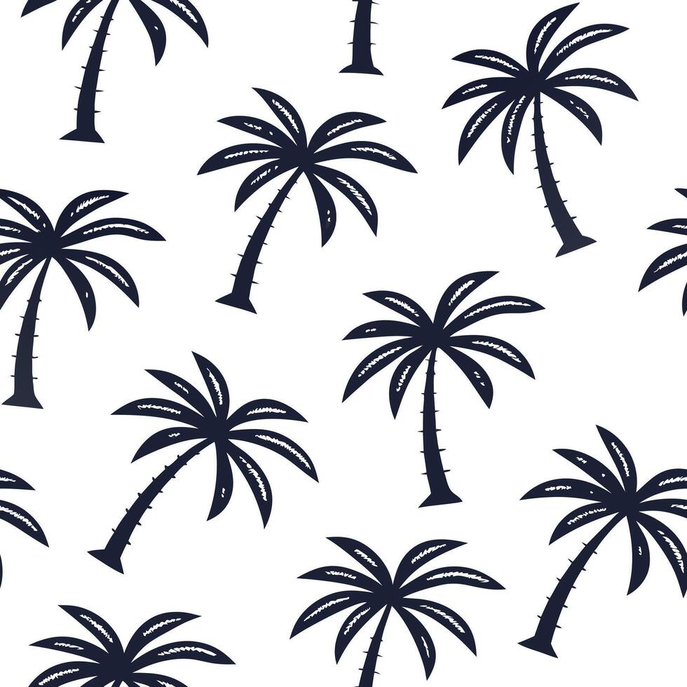 Flat Bold palm tree silhouettes seamless pattern striking isolated white background ideal for graphic tees fashion accessories branding concept as Bold palm tree silhouettes seamle flat vector