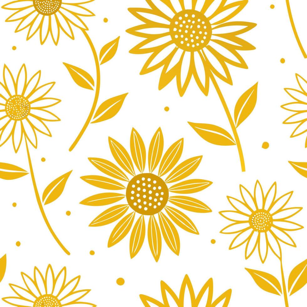 Flat Bold summer seamless pattern with sunflowers and bright yellow tones for a radiant sunny look concept as Radiant sunflower pattern with bold yellow tones perfect for a sunny a flat vector