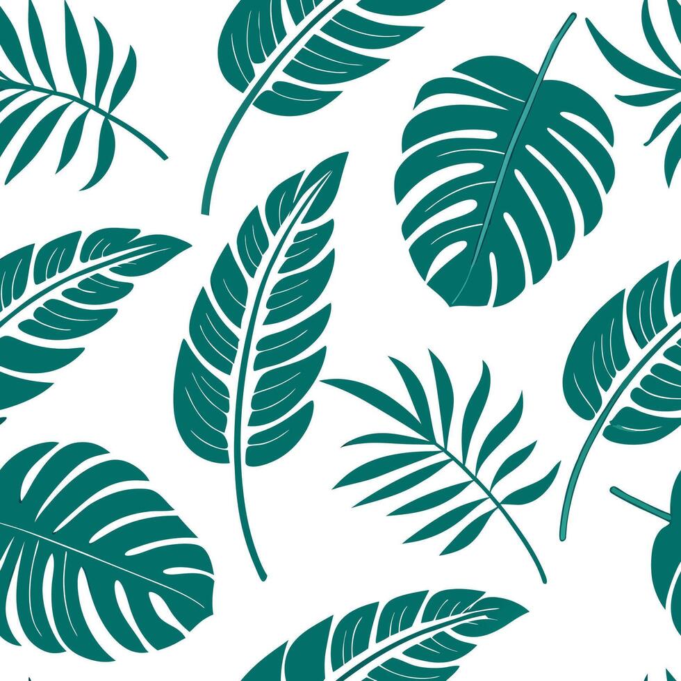 Flat Bold summer leaves seamless pattern with banana leaves and tropical plants for a lively tropical feel concept as Bold banana leaves and tropical plants arranged seamlessly to flat vector