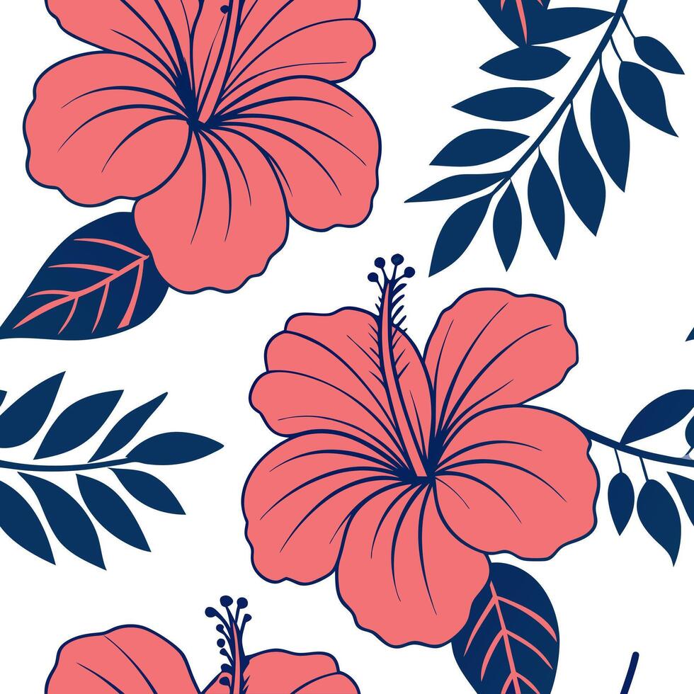 Flat Bold tropical floral seamless tile pattern with oversized blooms and striking color combinations for vibrant interiors concept as Oversized blooms and striking color combinati flat vector
